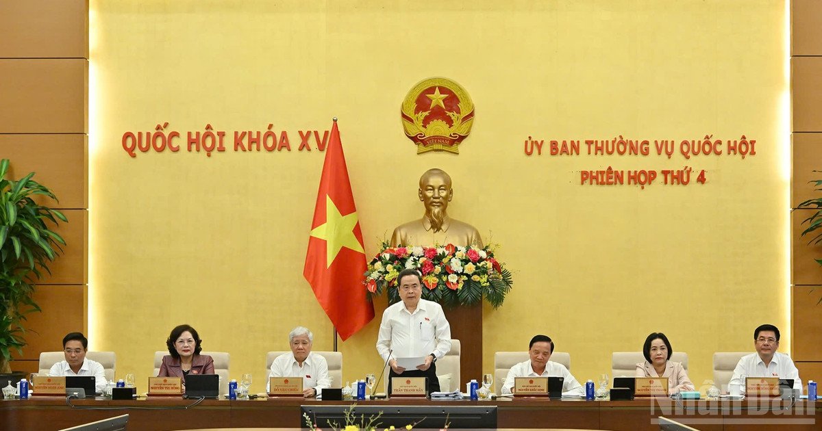 Chủ tịch Quốc hội Trần Thanh Mẫn ph&aacute;t biểu tại Phi&ecirc;n họp thứ 4 của Ủy ban Thường vụ Quốc hội (th&aacute;ng 7/2026). (Ảnh: DUY LINH)