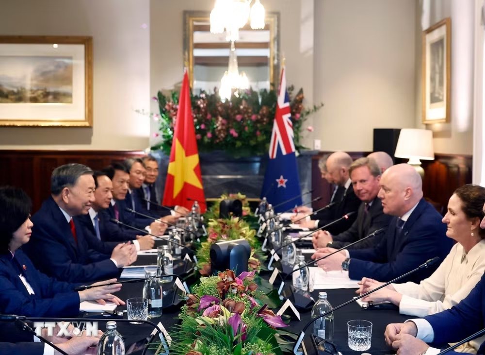 Sáng 13/8/2026 (giờ địa phương), tại thành phố Auckland, Tổng Bí thư, Chủ tịch nước Tô Lâm hội đàm chính thức với Thủ tướng New Zealand Christopher Luxon. (Ảnh: Thống Nhất/TTXVN) Sáng 13/8/2026 (giờ địa phương), tại thành phố Auckland, Tổng Bí thư, Chủ tịch nước Tô Lâm hội đàm chính thức với Thủ tướng New Zealand Christopher Luxon. (Ảnh: Thống Nhất/TTXVN)