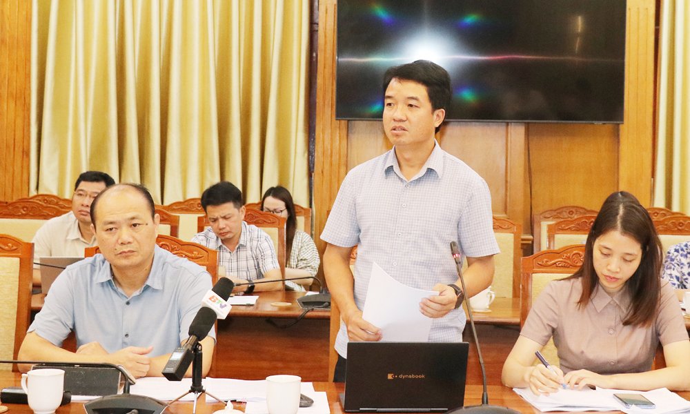 L&atilde;nh đạo Trung t&acirc;m Ph&aacute;t triển Quỹ đất tỉnh b&aacute;o c&aacute;o tại buổi l&agrave;m việc.