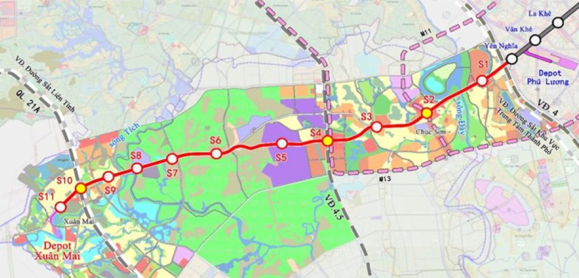Sơ đồ toàn tuyến metro 2A kéo dài Sơ đồ toàn tuyến metro 2A kéo dài