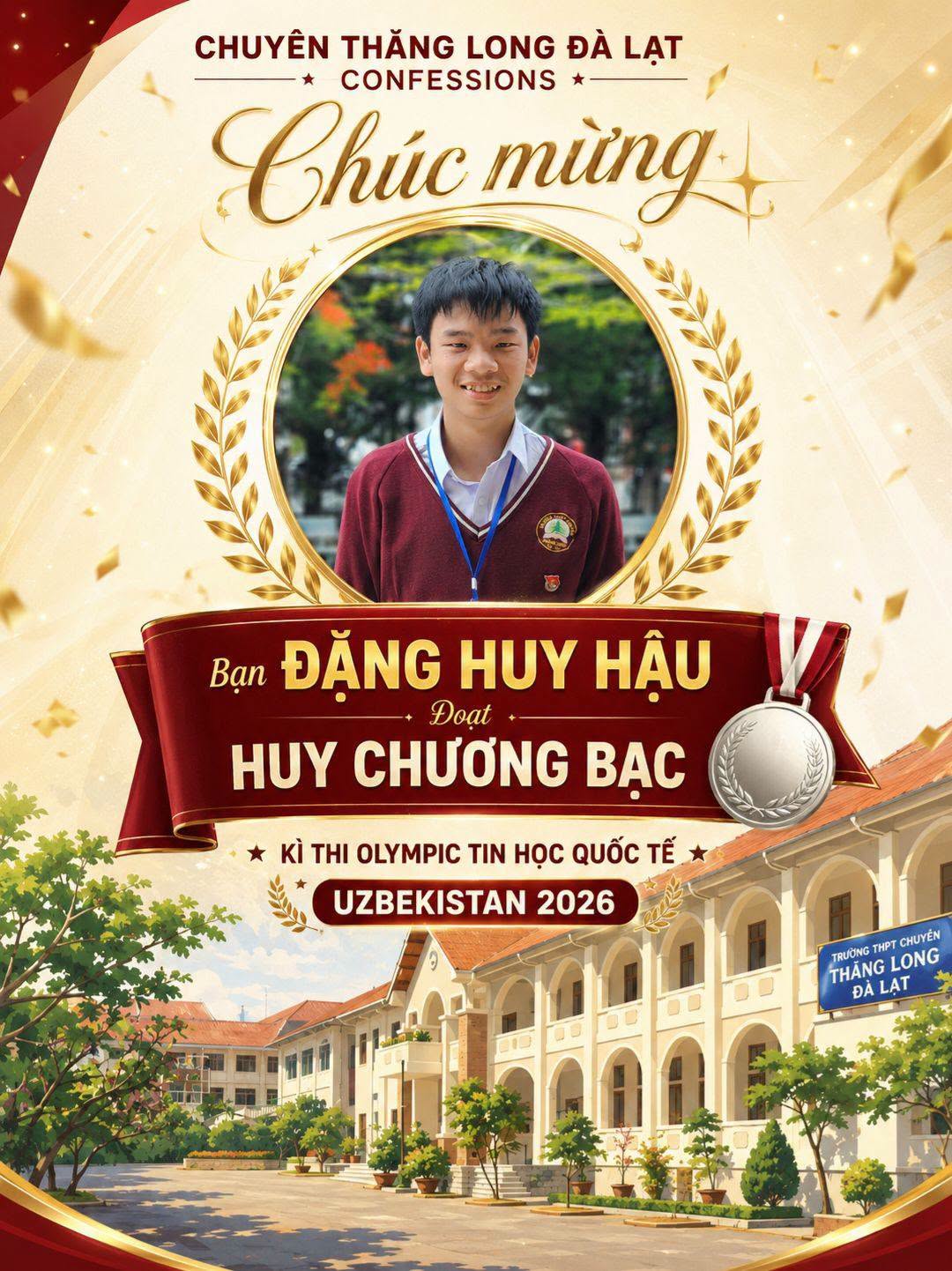 Đ&acirc;y l&agrave; lần thứ hai Huy Hậu gi&agrave;nh Huy chương Bạc tại đấu trường Olympic Tin học Quốc tế &ndash; một th&agrave;nh t&iacute;ch v&ocirc; c&ugrave;ng đ&aacute;ng tự h&agrave;o.