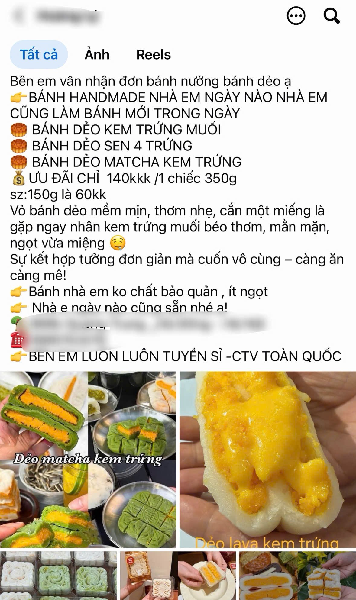 Người b&aacute;n b&aacute;nh Trung thu tr&ecirc;n Facebook nhận cả đơn kh&aacute;ch lẻ v&agrave; doanh nghiệp, đồng thời quảng c&aacute;o sản phẩm &ldquo;n&oacute;i kh&ocirc;ng với chất bảo quản&rdquo;. (Ảnh chụp m&agrave;n h&igrave;nh)