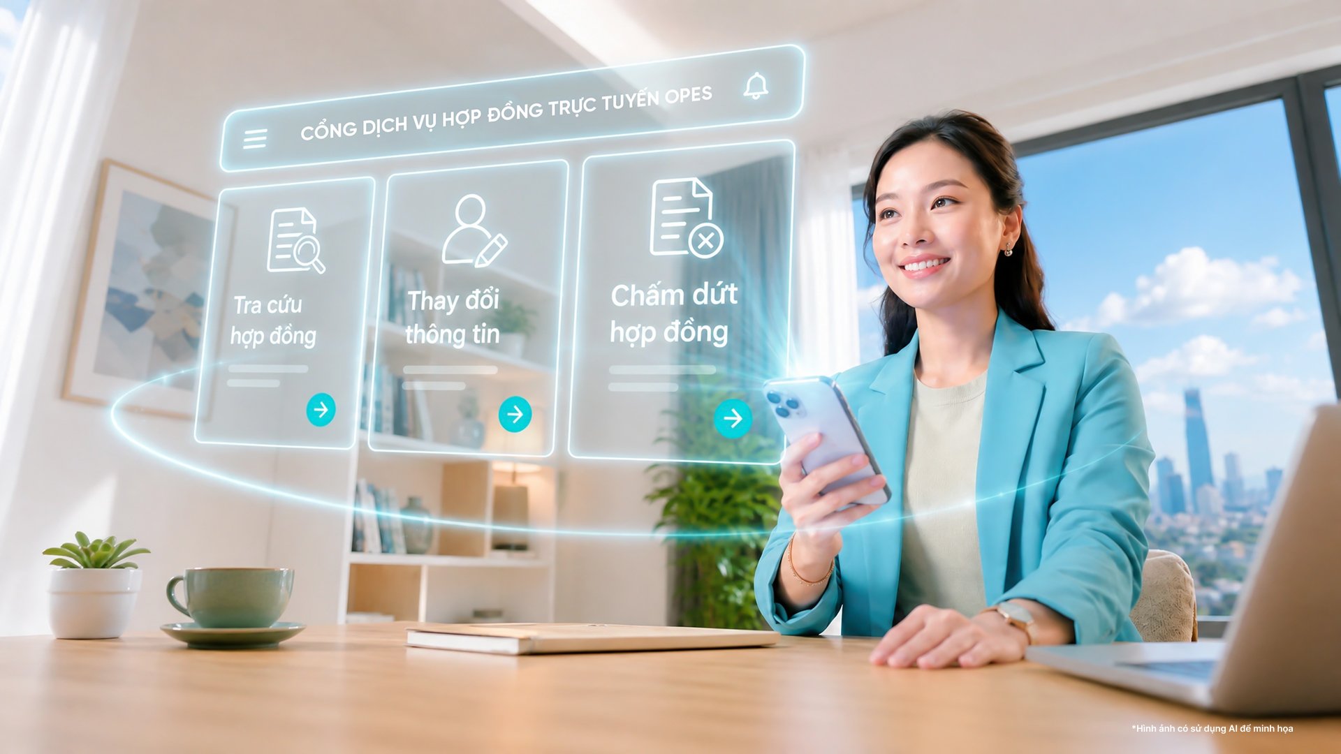 OPES số h&oacute;a to&agrave;n bộ dịch vụ sau ph&aacute;t h&agrave;nh hợp đồng, kh&aacute;ch h&agrave;ng chủ động xử l&yacute; mọi l&uacute;c, mọi nơi.