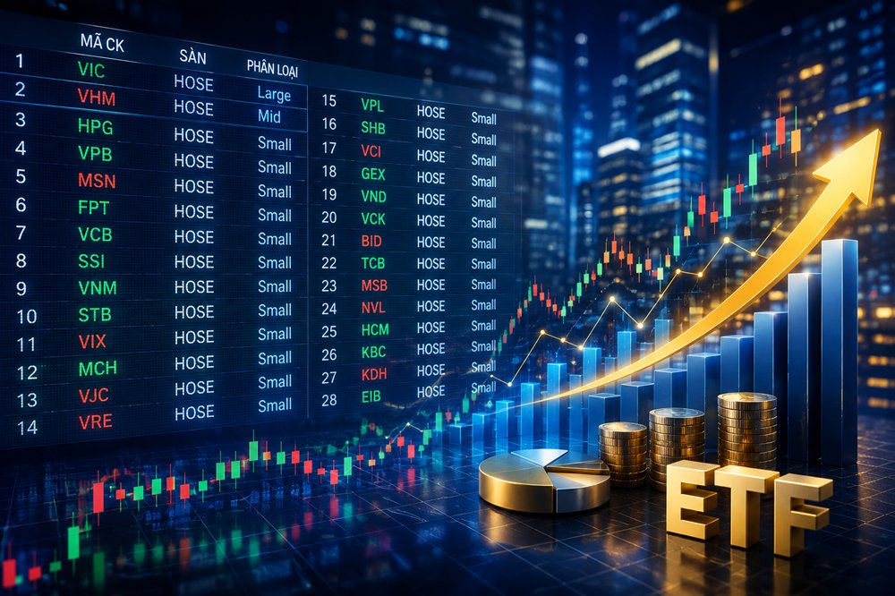 Dòng vốn từ quá trình nâng hạng FTSE được kỳ vọng tập trung vào nhóm cổ phiếu vốn hóa lớn, trong đó VIC, VHM và HPG nổi bật về quy mô dòng tiền dự kiến. Ảnh AI Dòng vốn từ quá trình nâng hạng FTSE được kỳ vọng tập trung vào nhóm cổ phiếu vốn hóa lớn, trong đó VIC, VHM và HPG nổi bật về quy mô dòng tiền dự kiến. Ảnh AI