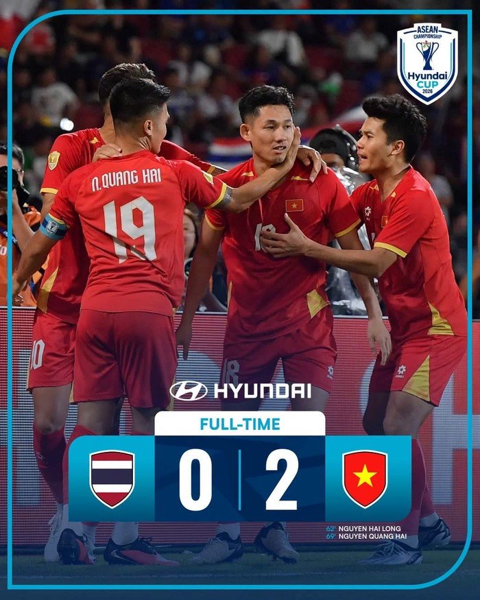 Việt Nam thắng Th&aacute;i Lan 2-0 ở chung kết lượt đi. Ảnh: ASEAN United FC