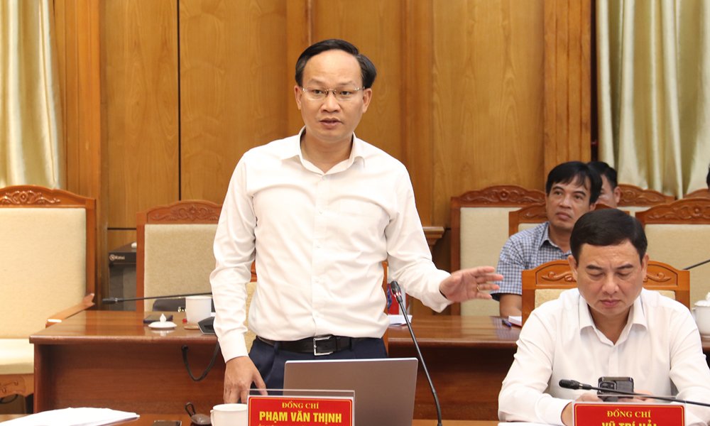 Ph&oacute; Chủ tịch UBND tỉnh Phạm Văn Thịnh ph&aacute;t biểu tại hội nghị.