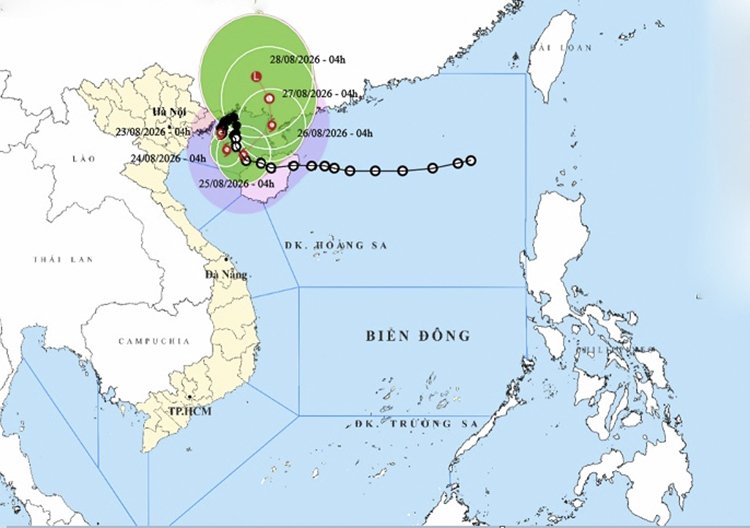 Vị trí và đường đi của bão số 4. Ảnh: thoitietvietnam.gov.vn Vị trí và đường đi của bão số 4. Ảnh: thoitietvietnam.gov.vn