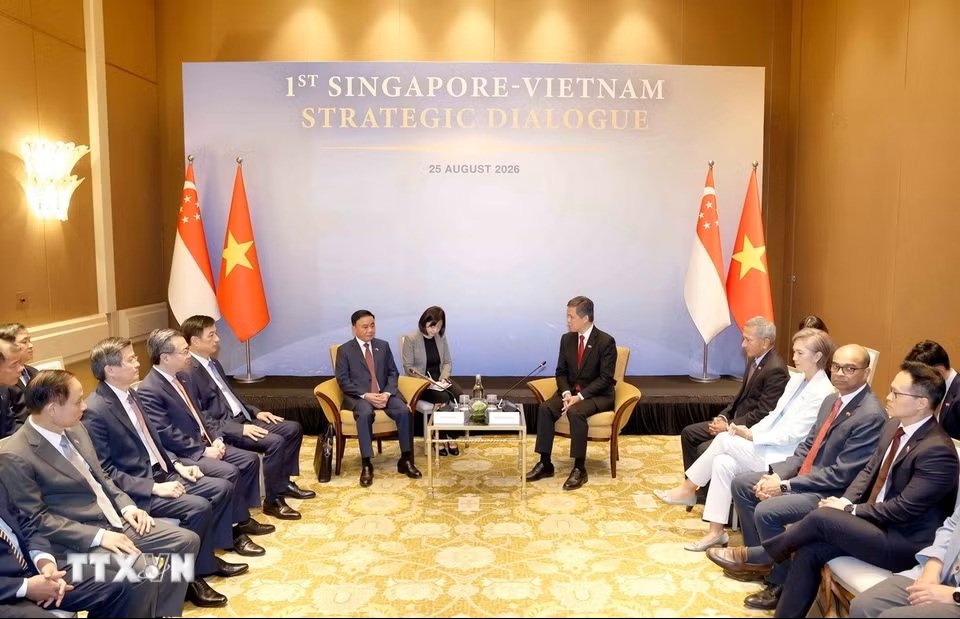 Ph&oacute; Tổng Thư k&yacute; Đảng H&agrave;nh động Nh&acirc;n d&acirc;n Singapore, Bộ trưởng Bộ Quốc ph&ograve;ng ki&ecirc;m Bộ trưởng Điều phối dịch vụ c&ocirc;ng Chan Chun Sing chủ tr&igrave; Lễ đ&oacute;n ch&iacute;nh thức Ủy vi&ecirc;n Bộ Ch&iacute;nh trị, Thường trực Ban B&iacute; thư Trần Cẩm T&uacute; - Ảnh: TTXVN