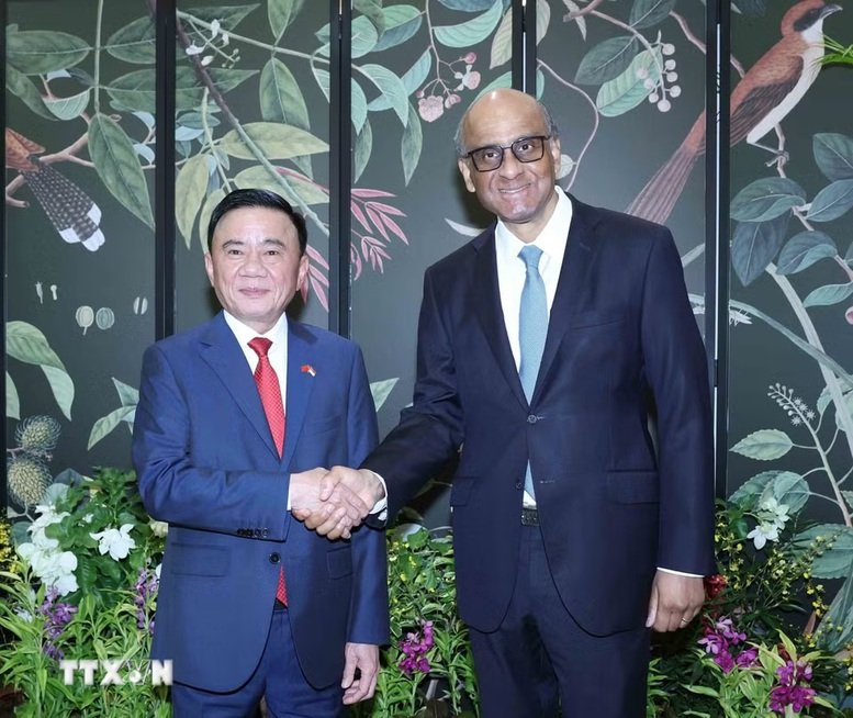 Thường trực Ban B&iacute; thư Trần Cẩm T&uacute; hội kiến Tổng thống Singapore Tharman Shanmugaratnam.