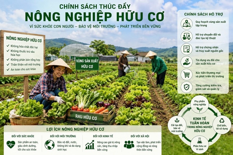 Ph&aacute;t triển n&ocirc;ng nghiệp hữu cơ kh&ocirc;ng chỉ l&agrave; qu&aacute; tr&igrave;nh thay đổi phương thức sản xuất m&agrave; c&ograve;n l&agrave; b&agrave;i to&aacute;n thiết kế ch&iacute;nh s&aacute;ch d&agrave;i hạn, đồng bộ v&agrave; ph&ugrave; hợp với điều kiện thực tiễn. (Ảnh: Minh họa)