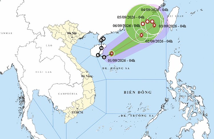 Vị trí và đường đi của bão số 5. Ảnh: thoitietvietnam.gov.vn Vị trí và đường đi của bão số 5. Ảnh: thoitietvietnam.gov.vn