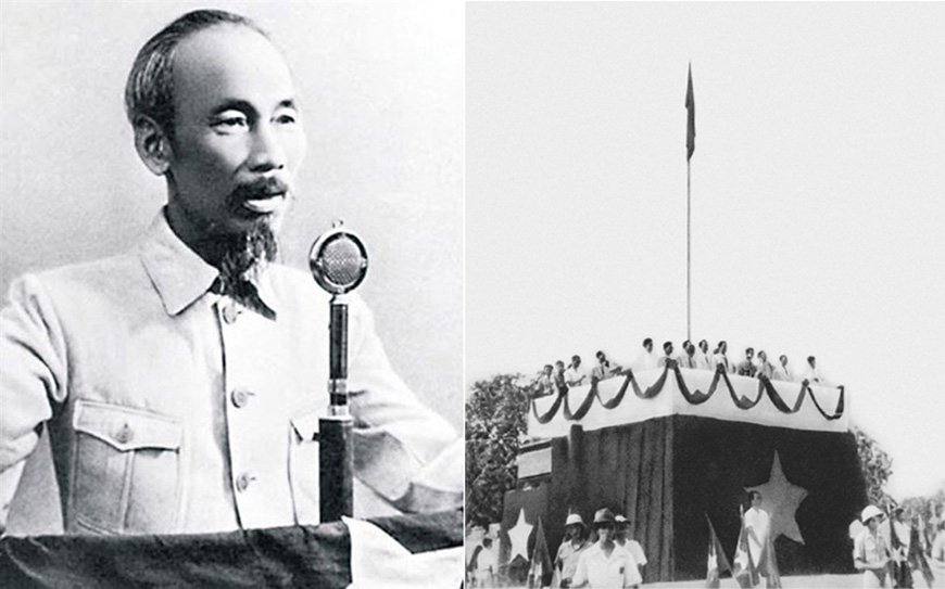 Ng&agrave;y 2-9-1945, tại Quảng trường Ba Đ&igrave;nh, H&agrave; Nội, Chủ tịch Hồ Ch&iacute; Minh đọc Tuy&ecirc;n ng&ocirc;n Độc lập, khai sinh ra nước Việt Nam D&acirc;n chủ Cộng h&ograve;a, mở ra kỷ nguy&ecirc;n mới cho lịch sử d&acirc;n tộc. Ảnh tư liệu