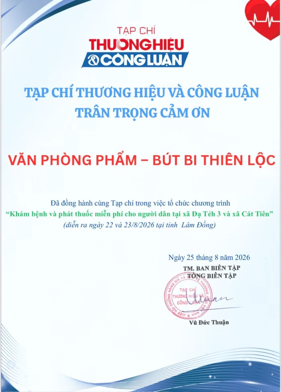 Lá thư cảm ơn là sự ghi nhận quý báu, tiếp thêm động lực để Văn phòng phẩm – Bút bi Thiên Lộc không ngừng nỗ lực, phát triển và lan tỏa nhiều hơn nữa những giá trị tốt đẹp đến cộng đồng. Lá thư cảm ơn là sự ghi nhận quý báu, tiếp thêm động lực để Văn phòng phẩm – Bút bi Thiên Lộc không ngừng nỗ lực, phát triển và lan tỏa nhiều hơn nữa những giá trị tốt đẹp đến cộng đồng.