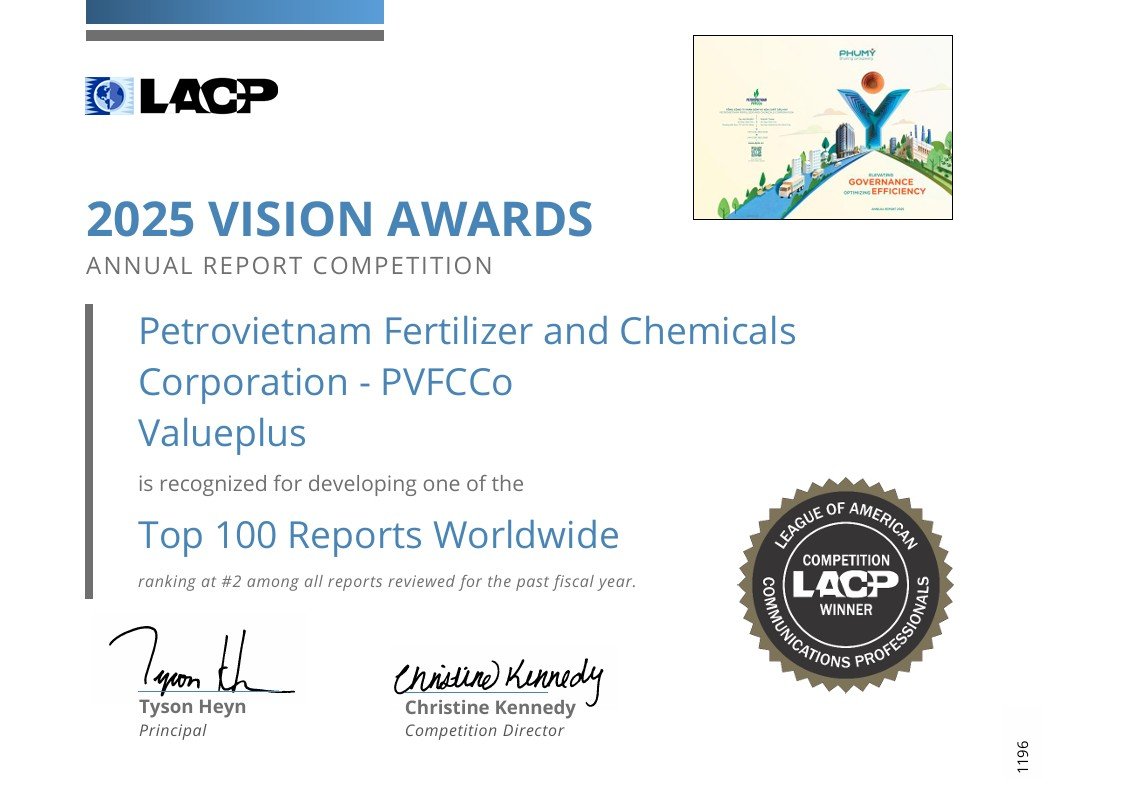 PVFCCo - Phú Mỹ xếp hạng nhì toàn cầu, giành 2 giải bạch kim tại LACP 20 PVFCCo - Phú Mỹ xếp hạng nhì toàn cầu, giành 2 giải bạch kim tại LACP 20