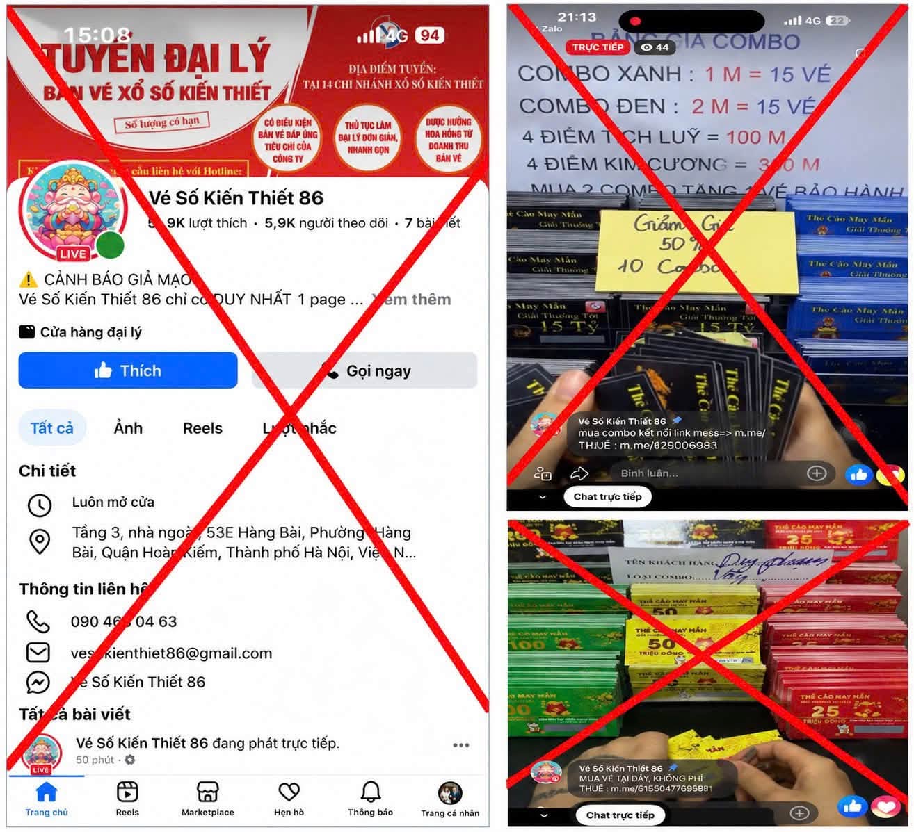 Trang Facebook và các hình ảnh do các đối tượng sử dụng để quảng bá, livestream, giới thiệu các Trang Facebook và các hình ảnh do các đối tượng sử dụng để quảng bá, livestream, giới thiệu các