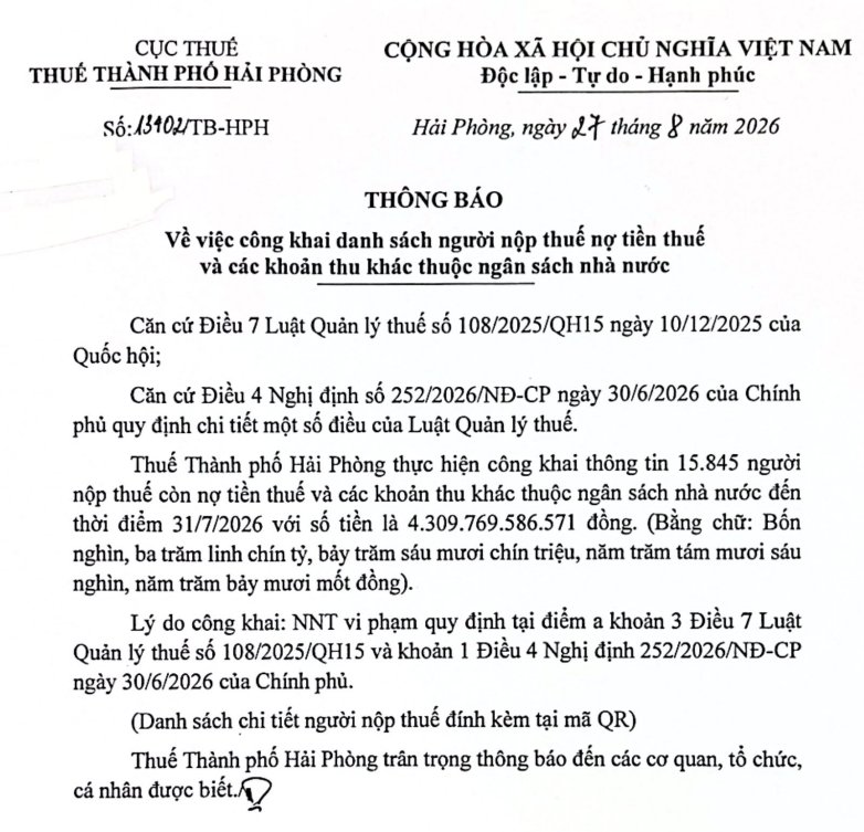 Một phần thông báo Một phần thông báo