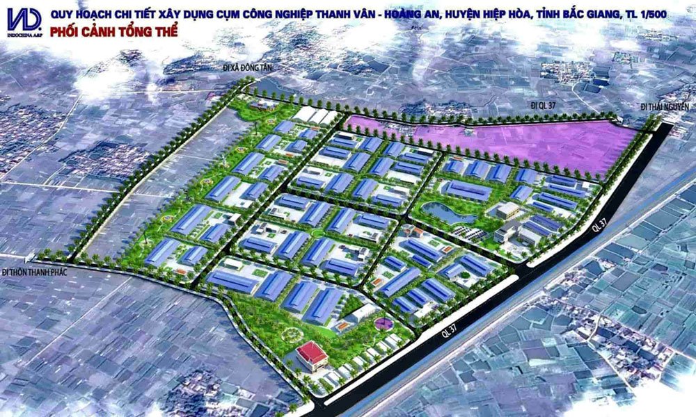 Phối cảnh Cụm công nghiệp Thanh Vân - Hoàng An tại xã Hoàng Vân, tỉnh Bắc Ninh. Phối cảnh Cụm công nghiệp Thanh Vân - Hoàng An tại xã Hoàng Vân, tỉnh Bắc Ninh.