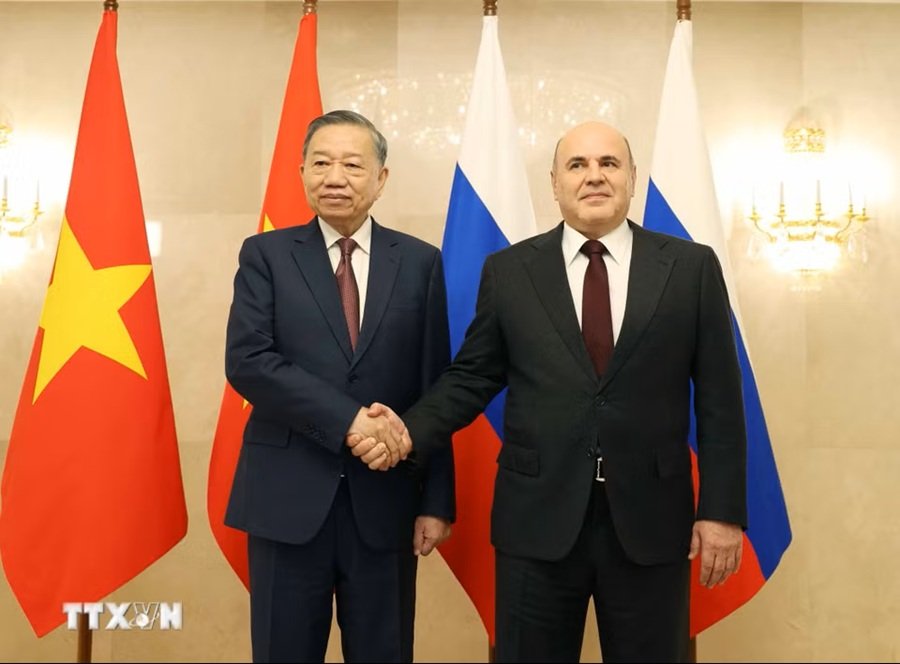 Tổng B&iacute; thư, Chủ tịch nước T&ocirc; L&acirc;m hội kiến Thủ tướng Nga Mikhail Mishustin - Ảnh: TTXVN