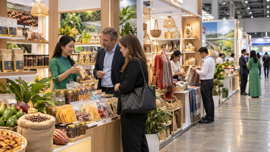 Doanh nghiệp giới thiệu sản phẩm, kết nối trực tiếp với nh&agrave; mua h&agrave;ng quốc tế.