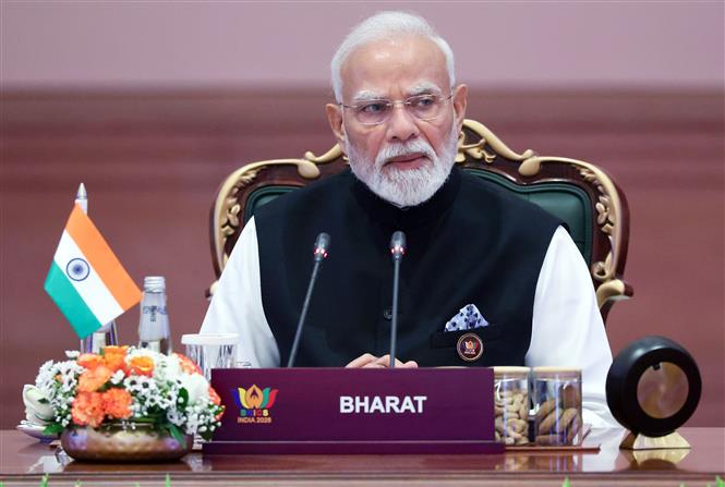 Thủ tướng Ấn Độ Narendra Modi ph&aacute;t biểu tại Hội nghị thượng đỉnh BRICS lần thứ 18 ở New Delhi, Ấn Độ ng&agrave;y 12/9/2026. Ảnh: ANI/TTXVN ph&aacute;t