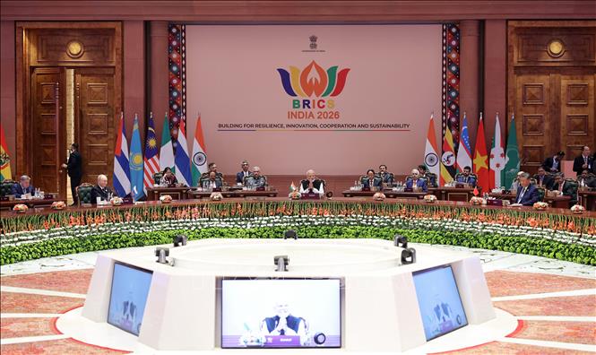 Quang cảnh Hội nghị thượng đỉnh BRICS lần thứ 18 tại New Delhi, Ấn Độ ng&agrave;y 12/9/2026. Ảnh: ANI/TTXVN ph&aacute;t