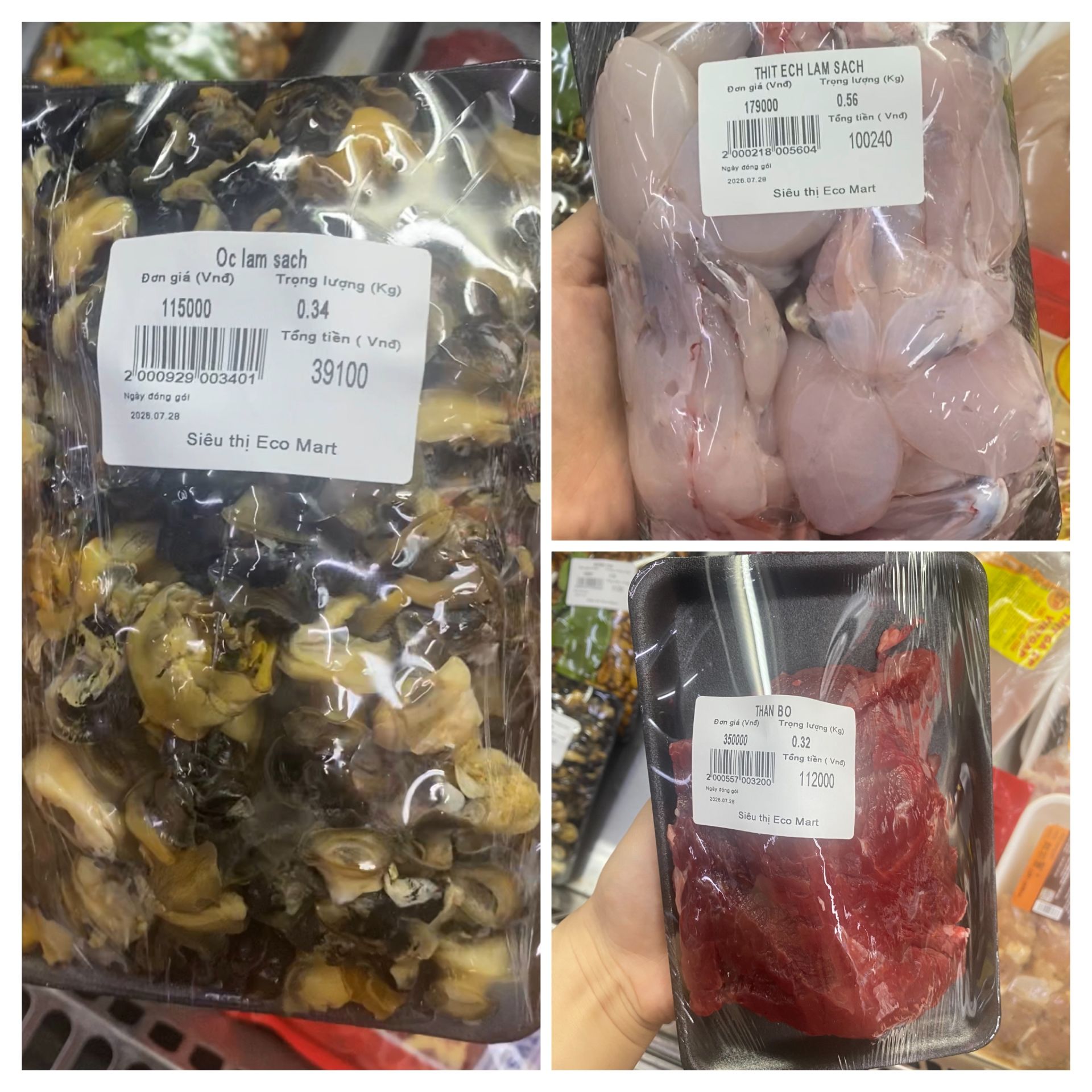 Một số thực phẩm tươi sống, chế biến sẵn tại cơ sở Eco-Mart tầng 1, Nh&agrave; D, Khu đ&ocirc; thị Nam Cường, H&agrave; Nội c&oacute; th&ocirc;ng tin tr&ecirc;n nh&atilde;n chưa được thể hiện r&otilde;