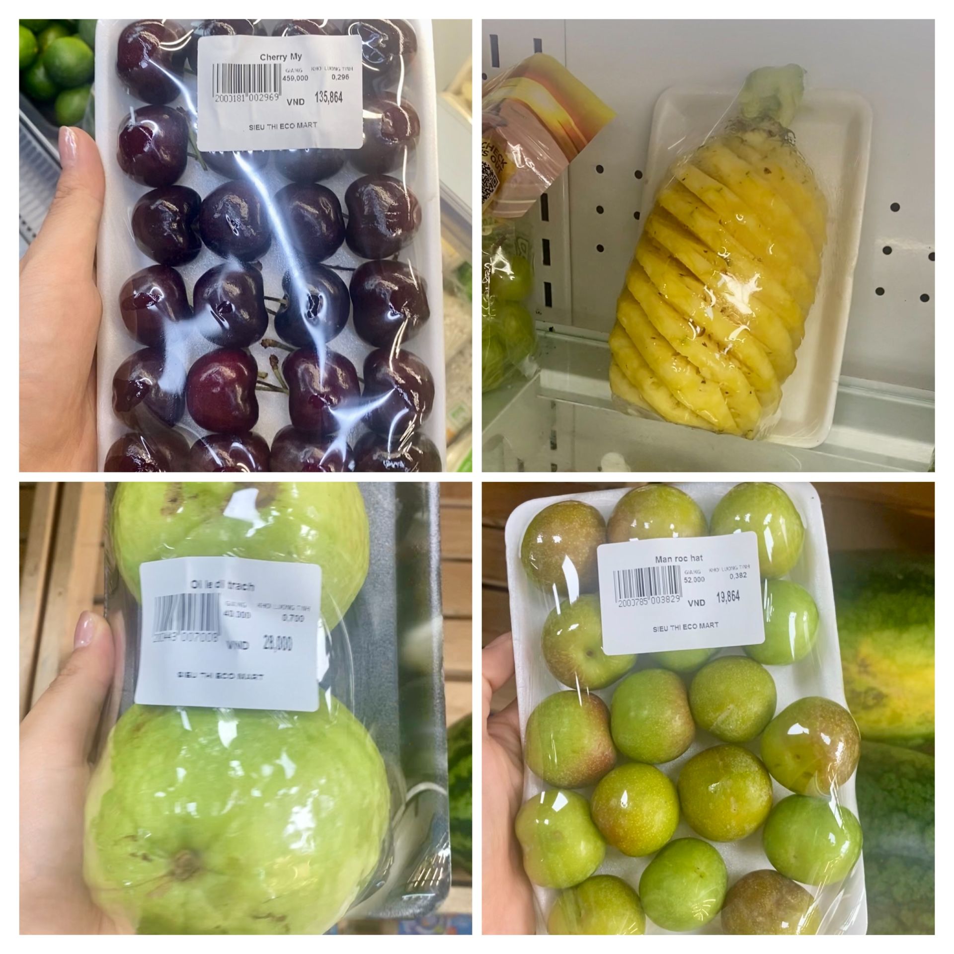 Một số sản phẩm hoa quả tại cơ sở Eco-Mart The Park Home chưa thể hiện r&otilde; th&ocirc;ng tin về nguồn gốc, hạn sử dụng tr&ecirc;n phần nh&atilde;n quan s&aacute;t được