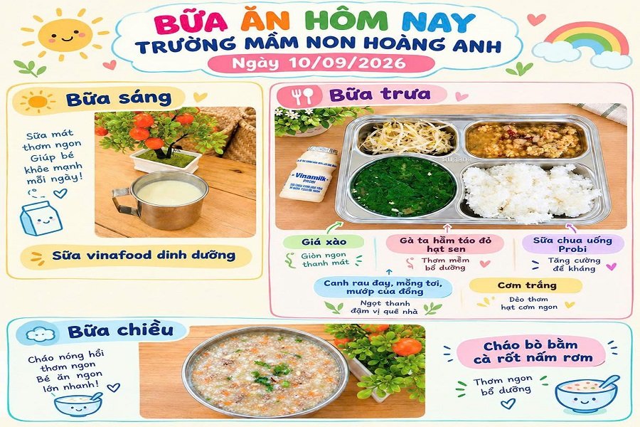 C&ocirc;ng khai thực đơn tại trường MN Ho&agrave;ng Anh, x&atilde; Hiệp Thạnh.