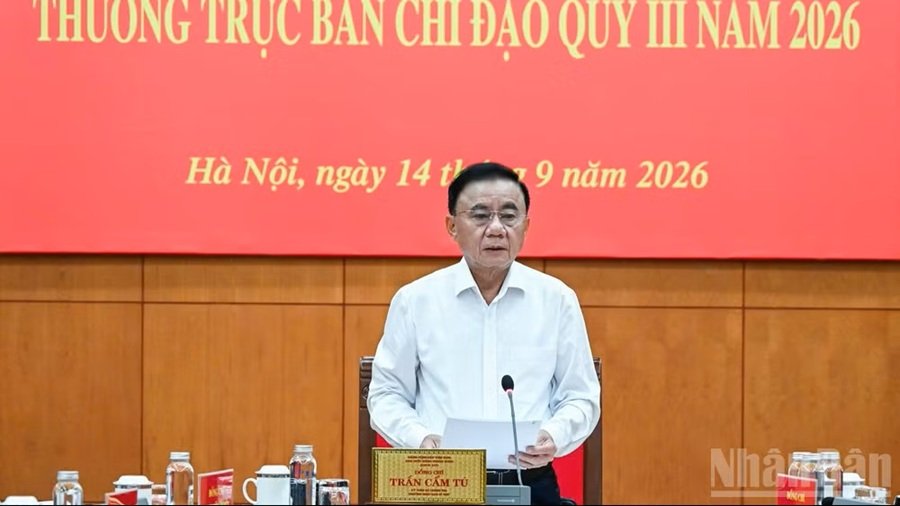Thường trực Ban B&iacute; thư Trần Cẩm T&uacute;, Trưởng Ban Chỉ đạo 35 Trung ương ph&aacute;t biểu chỉ đạo tại cuộc họp. (Ảnh: DUY LINH)