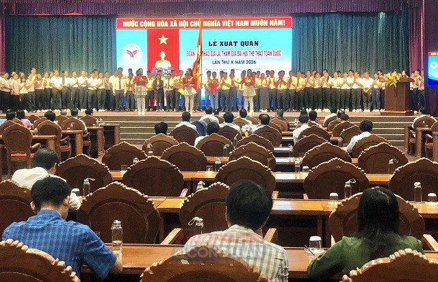 Quang cảnh Lễ xuất qu&acirc;n Đo&agrave;n Thể thao tỉnh Gia Lai tham dự Đại hội TDTT to&agrave;n quốc