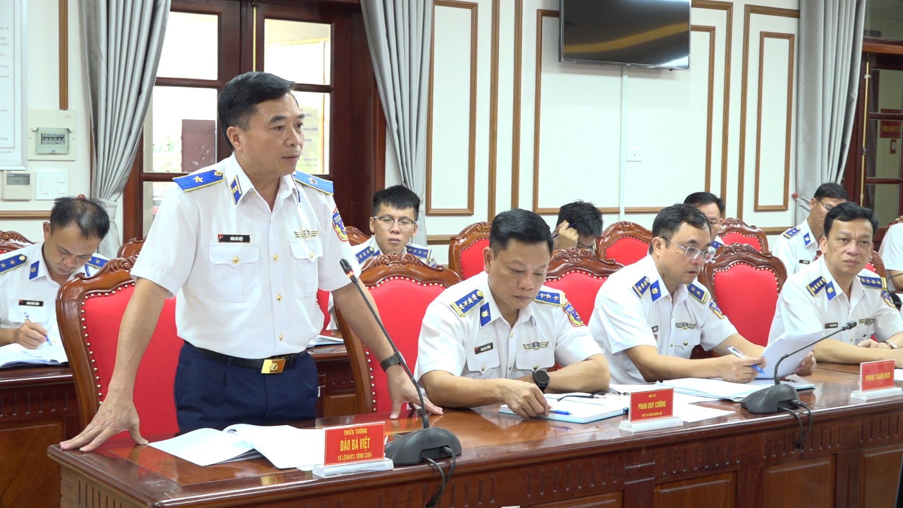 Thiếu tướng Đ&agrave;o B&aacute; Việt, Tư lệnh V&ugrave;ng Cảnh s&aacute;t biển 4 ph&aacute;t biểu tại Hội nghị.