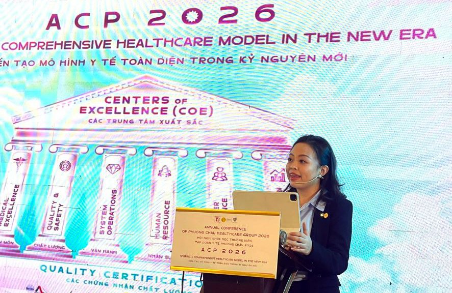 Ths. Nguyễn Ngọc Anh Phương-Phó Tổng Giám đốc Tập đoàn Y tế Phương Châu, kiêm Giám đốc Quản lý chất lượng phát biểu khai mạc Hội nghị ACP 2026 Ths. Nguyễn Ngọc Anh Phương-Phó Tổng Giám đốc Tập đoàn Y tế Phương Châu, kiêm Giám đốc Quản lý chất lượng phát biểu khai mạc Hội nghị ACP 2026