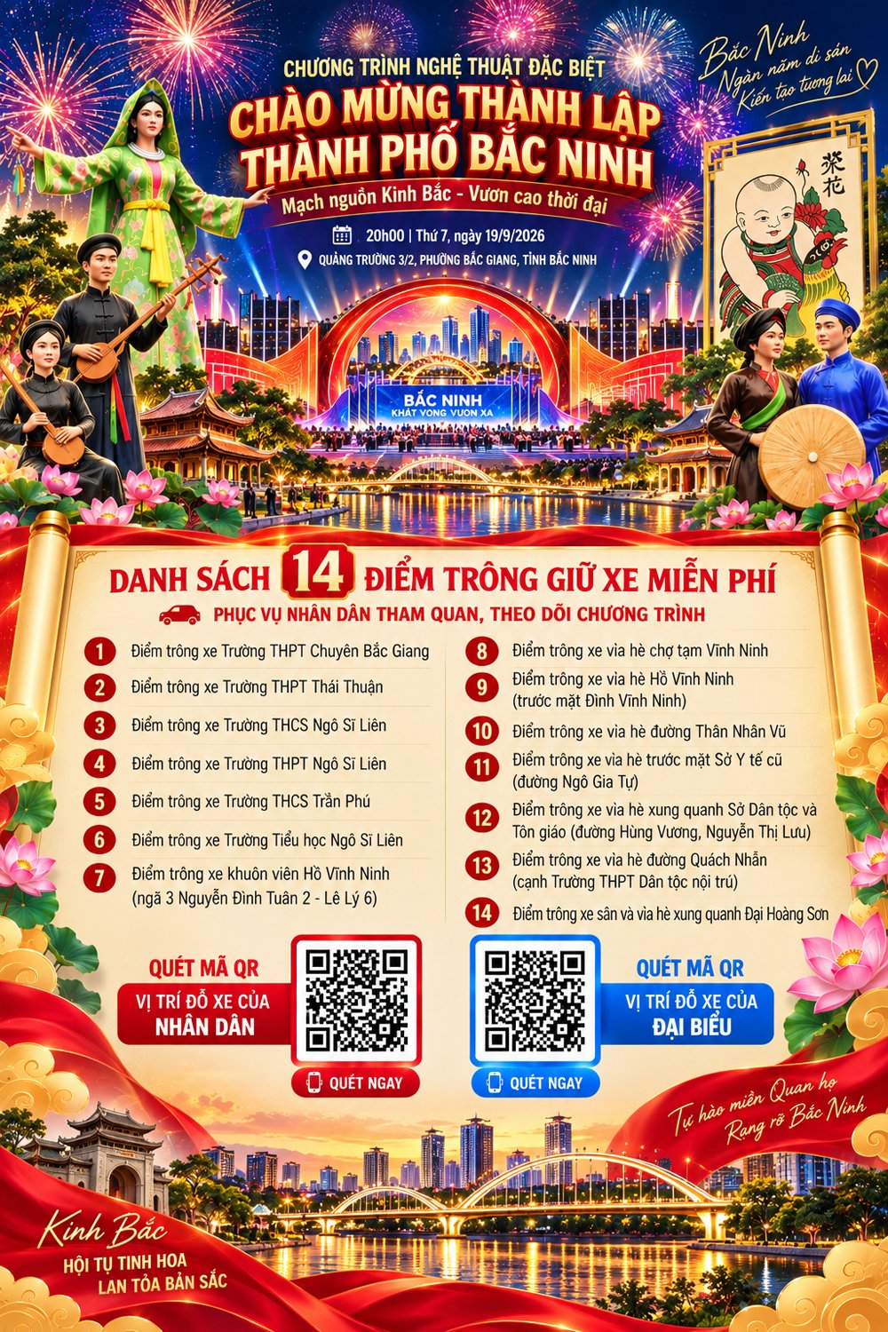 14 điểm trông giữ xe miễn phí. 14 điểm trông giữ xe miễn phí.
