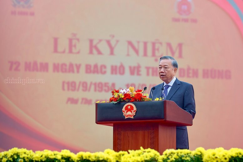 Tổng Bí thư, Chủ tịch nước Tô Lâm phát biểu tại Lễ kỷ niệm 72 năm Ngày Bác Hồ về thăm Đền Hùng - Ảnh: chinhphu.vn/Nhật Bắc Tổng Bí thư, Chủ tịch nước Tô Lâm phát biểu tại Lễ kỷ niệm 72 năm Ngày Bác Hồ về thăm Đền Hùng - Ảnh: chinhphu.vn/Nhật Bắc