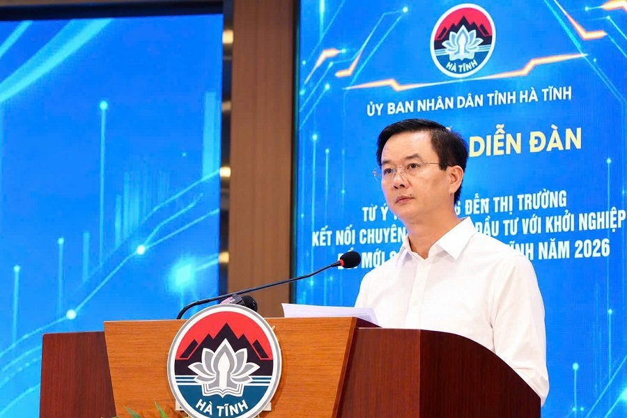 Ph&oacute; Chủ tịch Thường trực UBND tỉnh H&agrave; Tĩnh Trần B&aacute;u H&agrave; ph&aacute;t biểu tại diễn đ&agrave;n