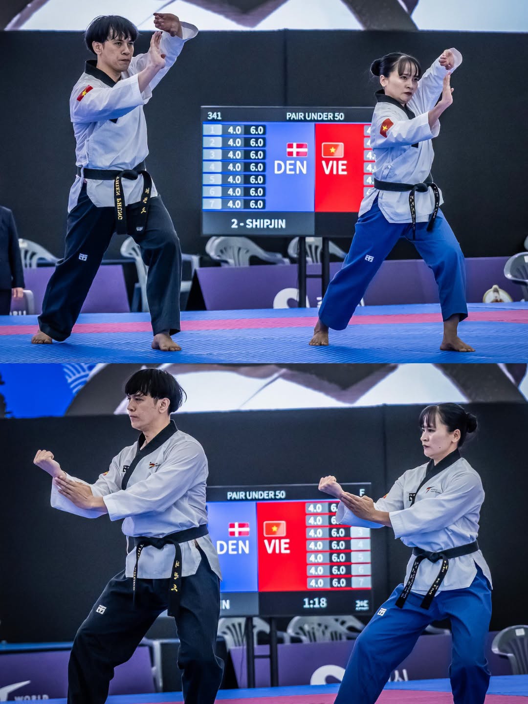 Hai VĐV Thiên Phụng và Lê Kim Taekwondo (Lâm Đồng) xuất sắc giành HCV nội dung quyền tiêu chuẩn đôi nam nữ U50. (Ảnh: Trung tâm Huấn luyện và Thi đấu Thể thao tỉnh Lâm Đồng) Hai VĐV Thiên Phụng và Lê Kim Taekwondo (Lâm Đồng) xuất sắc giành HCV nội dung quyền tiêu chuẩn đôi nam nữ U50. (Ảnh: Trung tâm Huấn luyện và Thi đấu Thể thao tỉnh Lâm Đồng)