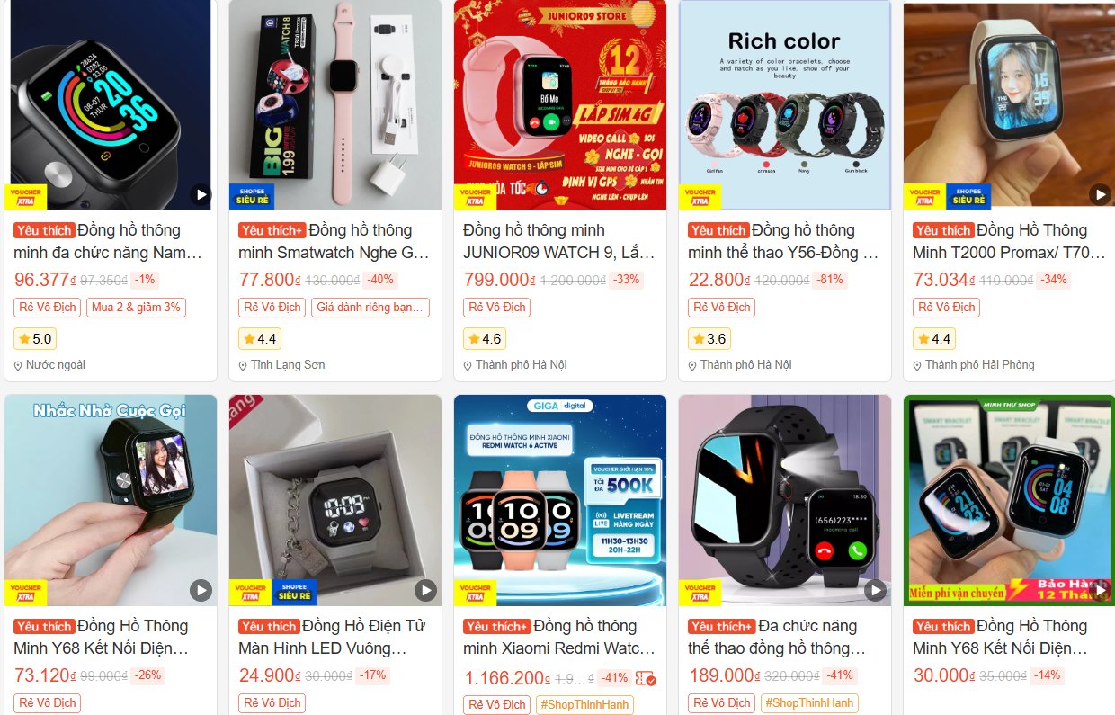 C&aacute;c loại đồng hồ th&ocirc;ng minh cho trẻ em được quảng c&aacute;o, rao b&aacute;n tr&ecirc;n s&agrave;n TMĐT Shopee. Ảnh: Chụp m&agrave;n h&igrave;nh