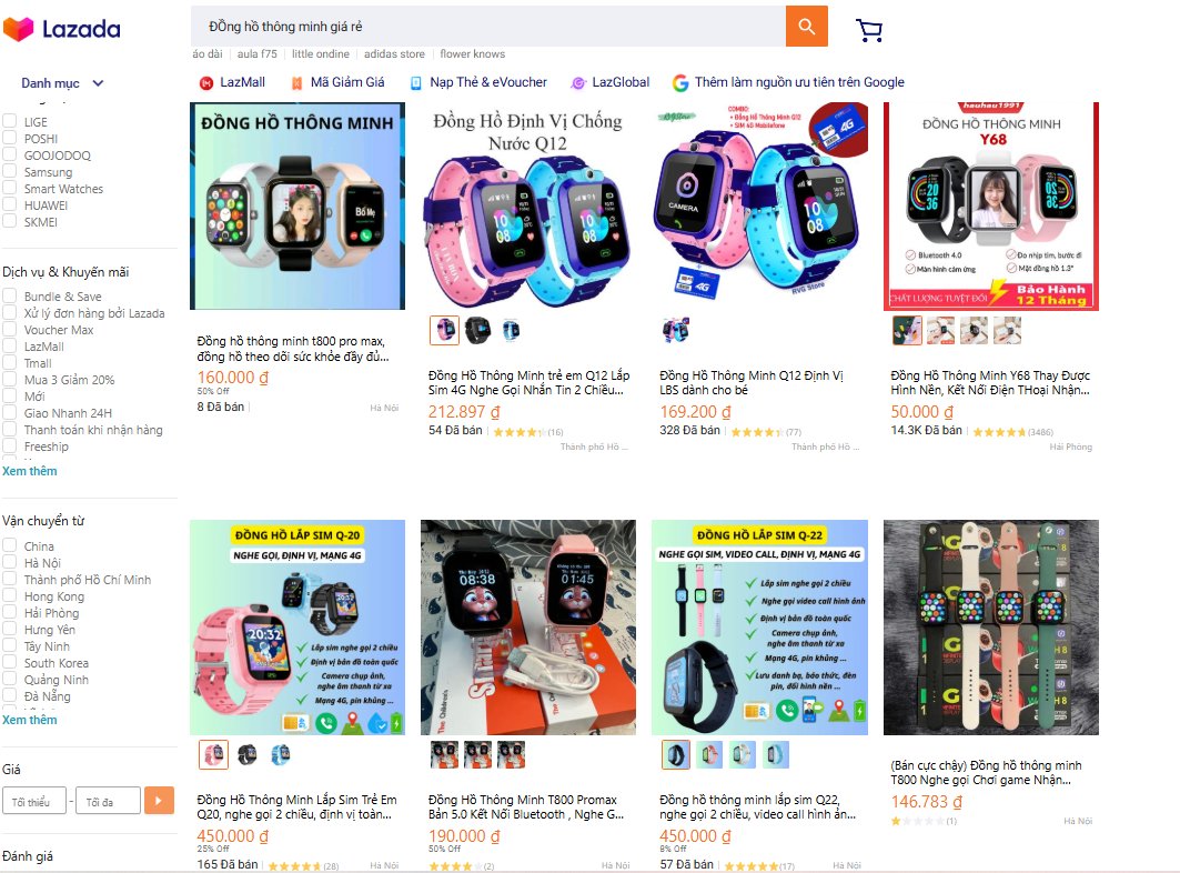 C&aacute;c loại đồng hồ th&ocirc;ng minh cho trẻ em được quảng c&aacute;o, rao b&aacute;n tr&ecirc;n s&agrave;n TMĐT Lazada. Ảnh: Chụp m&agrave;n h&igrave;nh