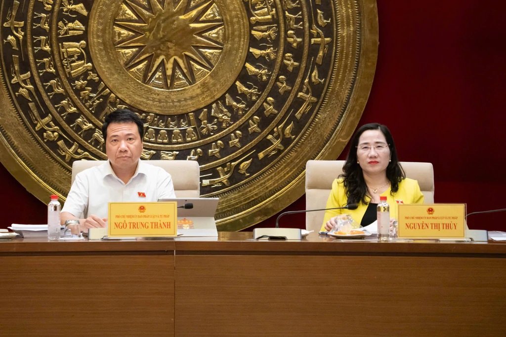Ph&oacute; Chủ nhiệm Ủy ban Ph&aacute;p luật v&agrave; Tư ph&aacute;p Ng&ocirc; Trung Th&agrave;nh v&agrave; Ph&oacute; Chủ nhiệm Ủy ban Ph&aacute;p luật v&agrave; Tư ph&aacute;p Nguyễn Thị Thủy chủ tr&igrave; phi&ecirc;n họp.