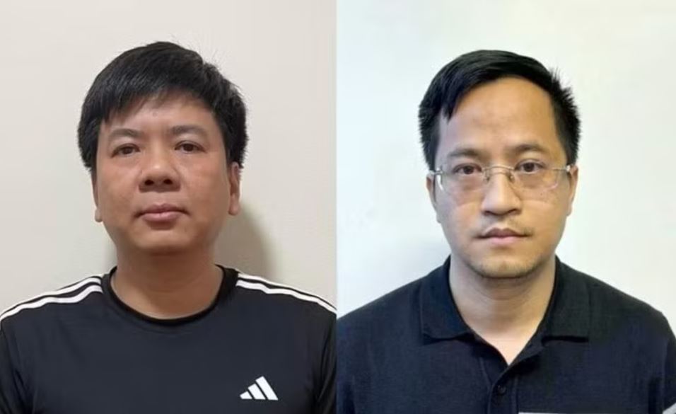Bị can Nguyễn Ngọc Thủy (b&ecirc;n tr&aacute;i) v&agrave; Đặng Văn Hiển. Ảnh: Bộ C&ocirc;ng an