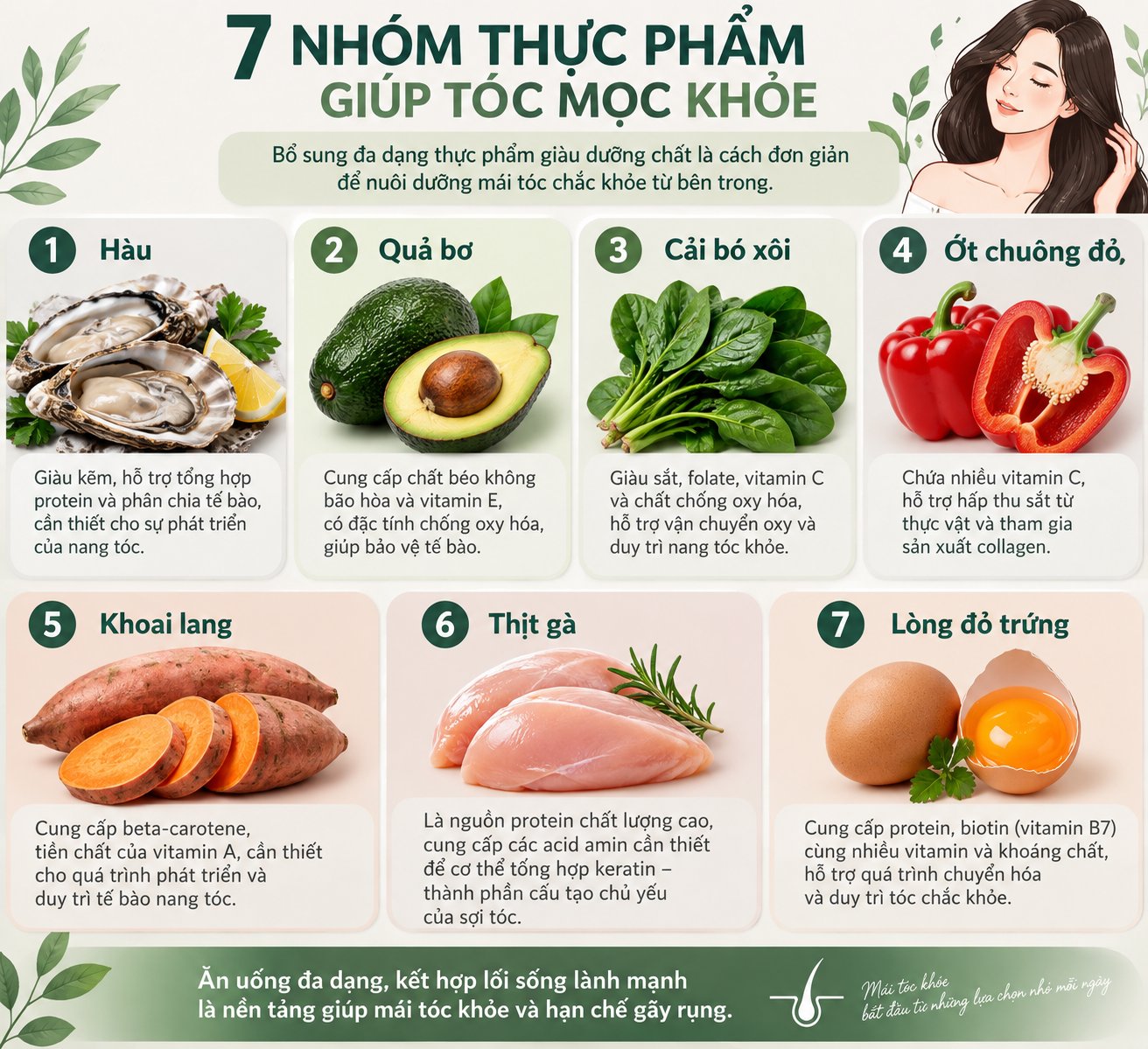 7 thực phẩm c&oacute; thể k&iacute;ch th&iacute;ch mọc t&oacute;c.