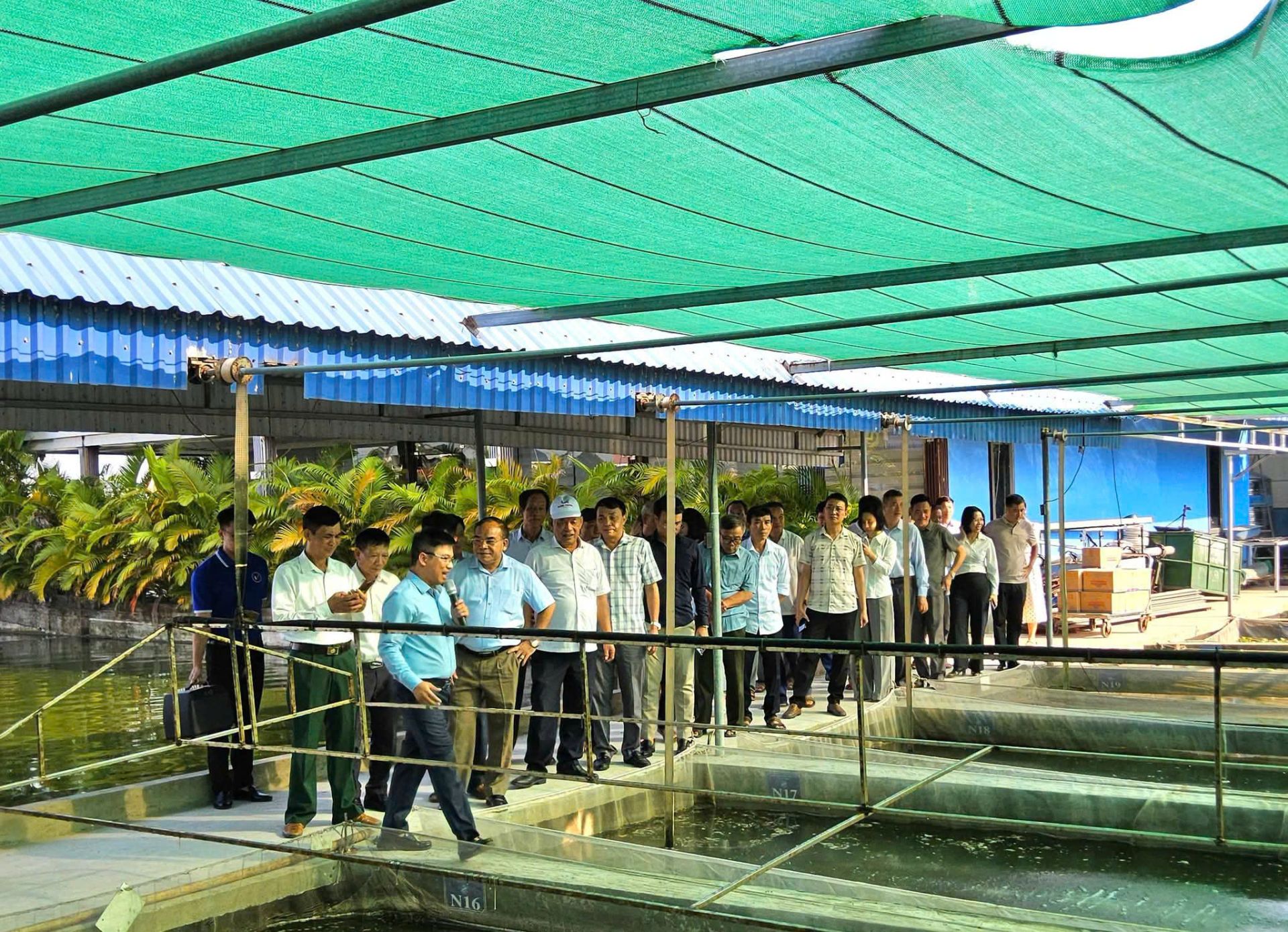 C&aacute;c đại biểu đ&atilde; tham quan m&ocirc; h&igrave;nh kinh tế thủy sản tuần ho&agrave;n, c&ocirc;ng nghệ cao ti&ecirc;u biểu của Hợp t&aacute;c x&atilde; Xuy&ecirc;n Việt.