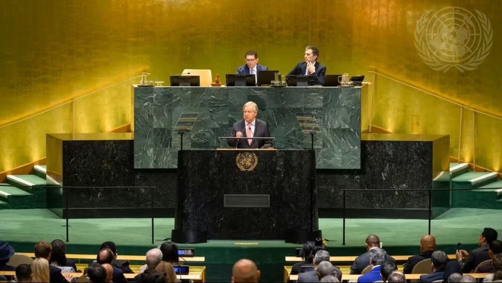 Tổng Thư ký Liên hợp quốc António Guterres phát biểu khai mạc Phiên thảo luận cấp cao Đại hội đồng Liên hợp quốc khóa 81. (Ảnh: Website Đại hội đồng Liên hợp quốc) Tổng Thư ký Liên hợp quốc António Guterres phát biểu khai mạc Phiên thảo luận cấp cao Đại hội đồng Liên hợp quốc khóa 81. (Ảnh: Website Đại hội đồng Liên hợp quốc)