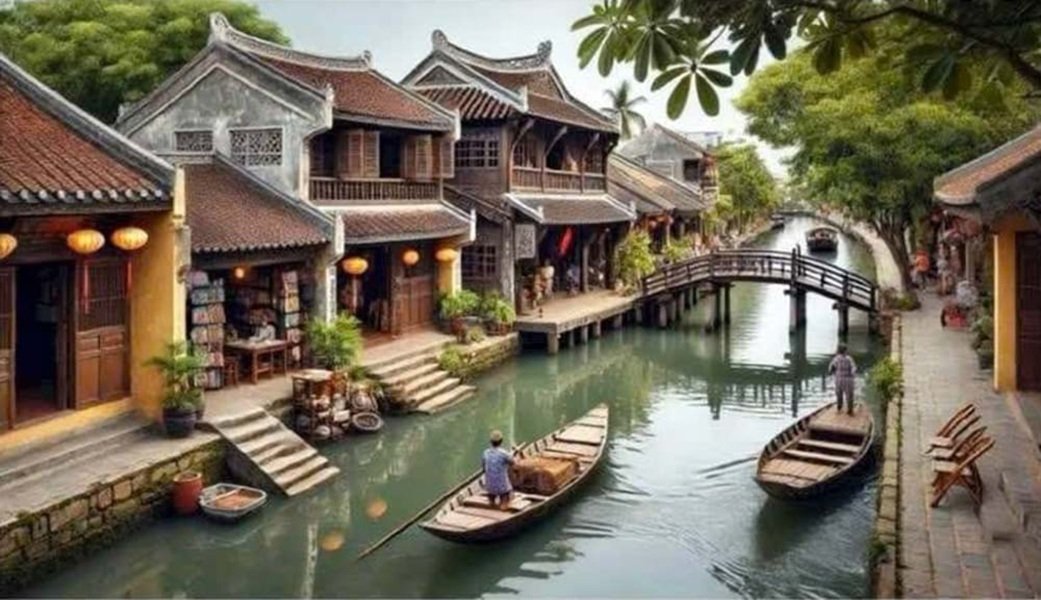 Phối cảnh kiến tr&uacute;c Phố Hiến trong đề &aacute;n phục dựng Phố Hiến cổ