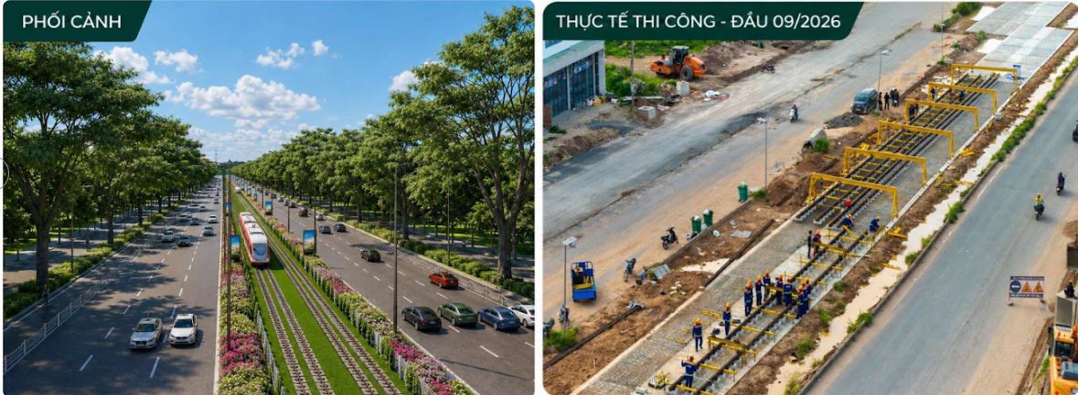 Tuyến t&agrave;u điện đ&ocirc; thị đang lắp ray