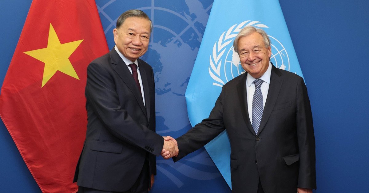 Tổng Bí thư, Chủ tịch nước Tô Lâm gặp Tổng Thư ký Liên hợp quốc António Guterres. (Ảnh: Thống Nhất/TTXVN) Tổng Bí thư, Chủ tịch nước Tô Lâm gặp Tổng Thư ký Liên hợp quốc António Guterres. (Ảnh: Thống Nhất/TTXVN)
