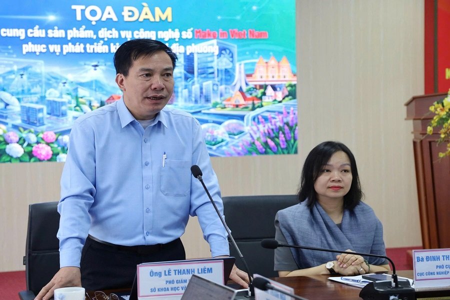 &Ocirc;ng L&ecirc; Thanh Li&ecirc;m - Ph&oacute; Gi&aacute;m đốc Sở Khoa học v&agrave; C&ocirc;ng nghệ tỉnh L&acirc;m Đồng ph&aacute;t biểu tại buổi tọa đ&agrave;m.