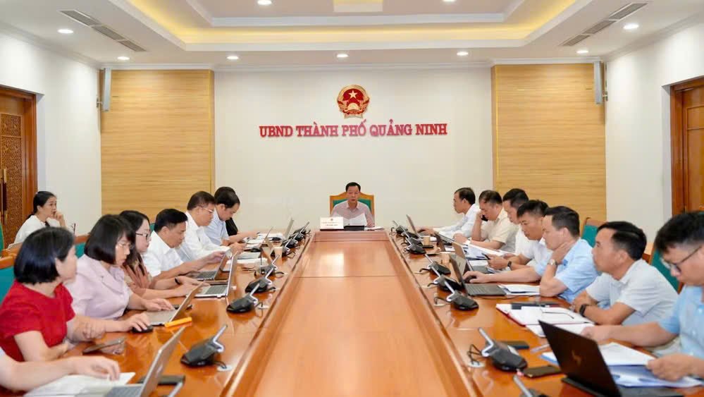&Ocirc;ng L&ecirc; Văn &Aacute;nh, Ph&oacute; Chủ tịch UBND th&agrave;nh phố Quảng Ninh, chủ tr&igrave; họp, r&agrave; so&aacute;t kết quả hợp t&aacute;c giữa TP Quảng Ninh với Khu tự trị d&acirc;n tộc Choang Quảng T&acirc;y (Trung Quốc)