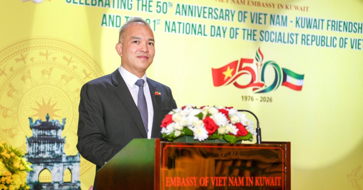 Đại sứ Nguyễn Đức Thắng ph&aacute;t biểu tại lễ kỷ niệm. (Ảnh: Đại sứ qu&aacute;n Việt Nam tại Kuwait cung cấp)