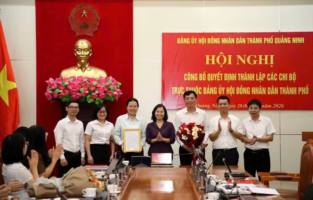 L&atilde;nh đạo Đảng ủy HĐND th&agrave;nh phố Quảng Ninh trao quyết định th&agrave;nh lập Chi bộ Văn h&oacute;a - X&atilde; hội